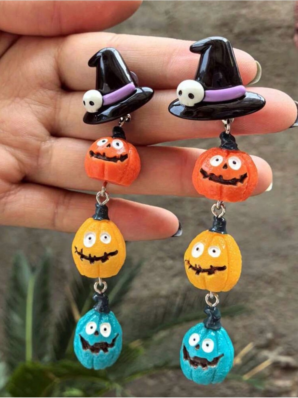 🎃🎃🎃BOGOHO🎃🎃🎃Halloween Witch Hat Pumpkin Dangle Earrings - Black,Orange,Yellow